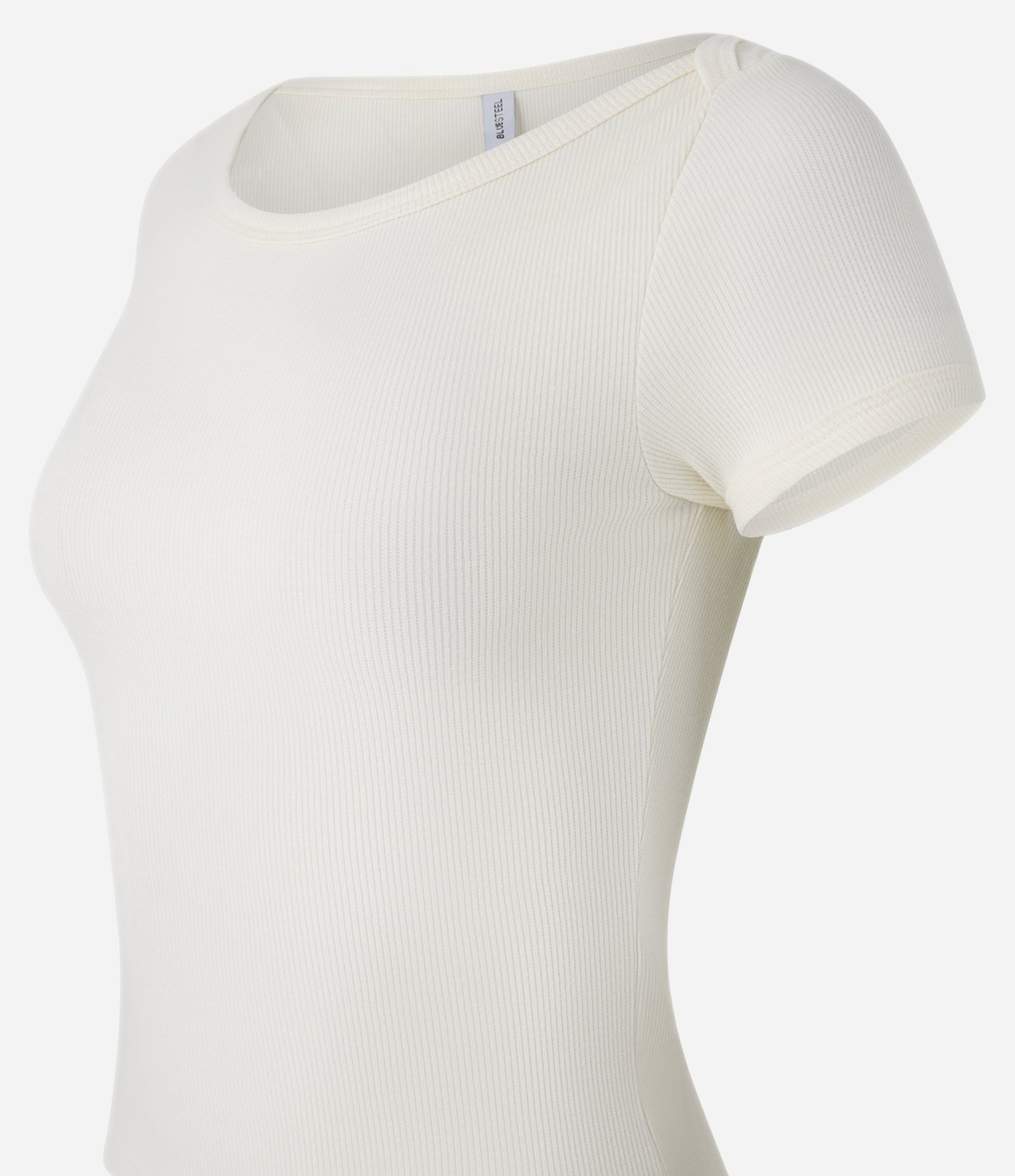 Blusa em Ribana com Manga Curta Bege 5