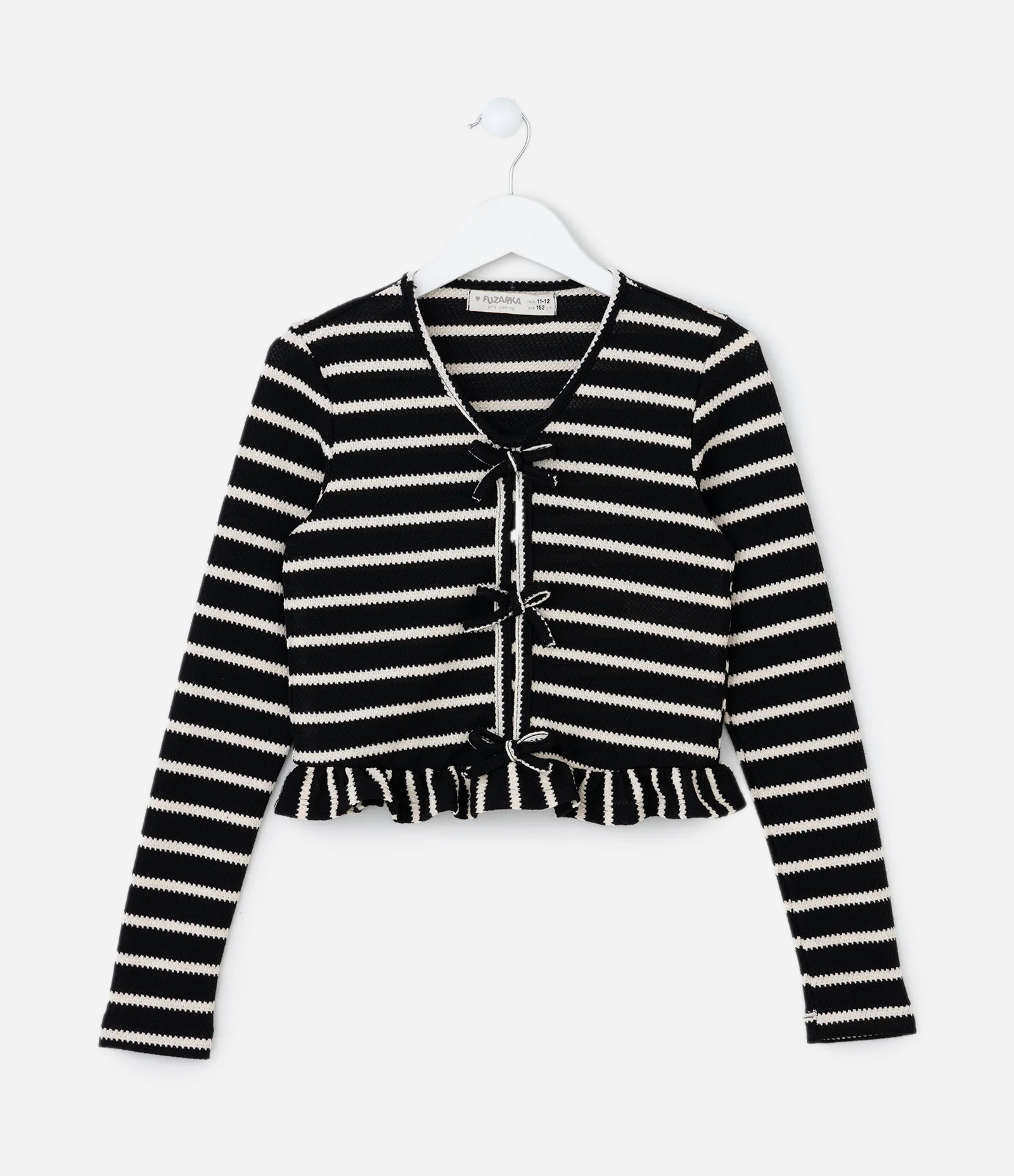 Blusa Curta Infantil com Lacinhos e Listras - Tam 5 a 14 Anos Preto/Branco 1