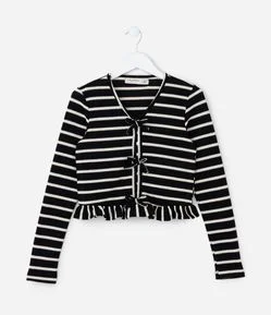 Blusa Curta Infantil com Lacinhos e Listras - Tam 5 a 14 Anos