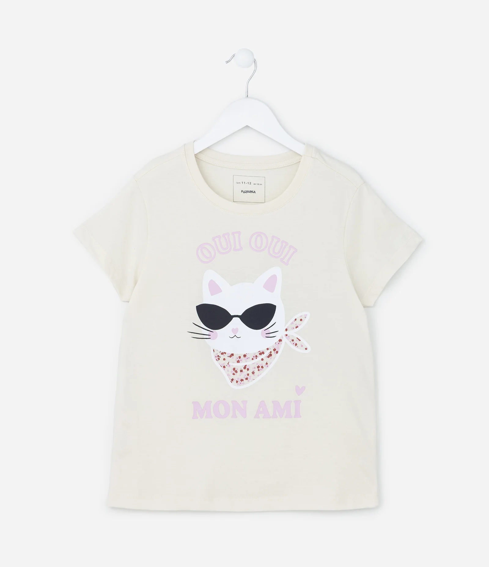 Camiseta Infantil com Estampa Gatinha de Óculos - Tam 5 a 14 Anos Off White 1