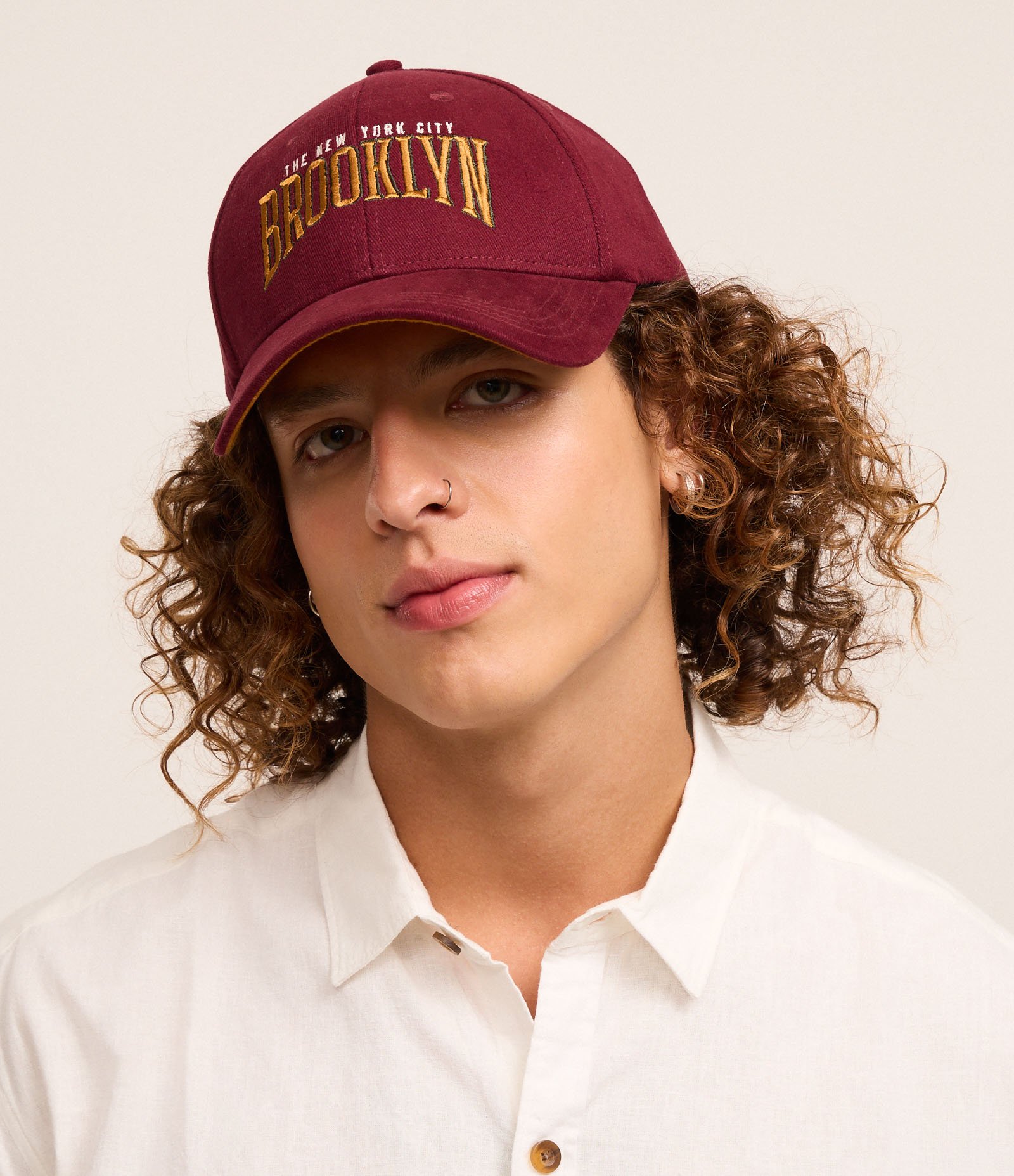 Boné em Sarja com Estampa Brooklyn Vermelho Vinho 3