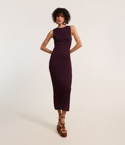 Vestido Reto Long Midi em Tricô Texturizado