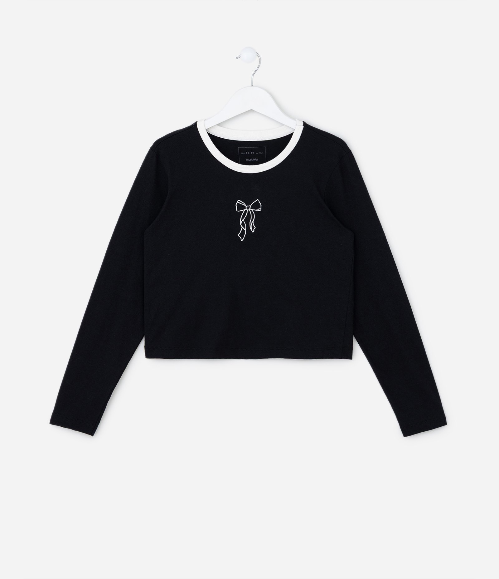 Camiseta Curta Infantil com Bordado Laço - Tam 5 a 14 Anos Preto 1