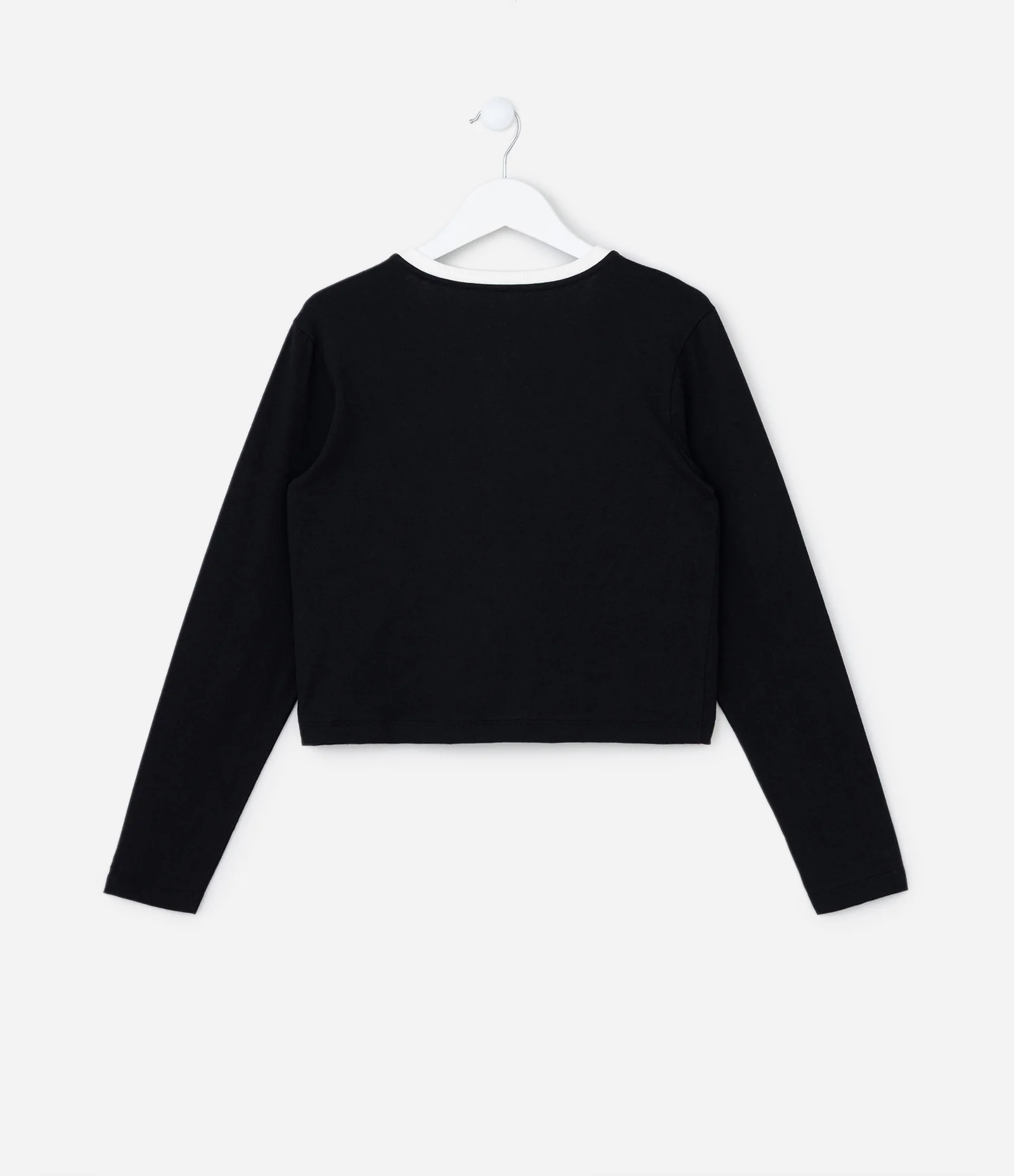 Camiseta Curta Infantil com Bordado Laço - Tam 5 a 14 Anos Preto 2