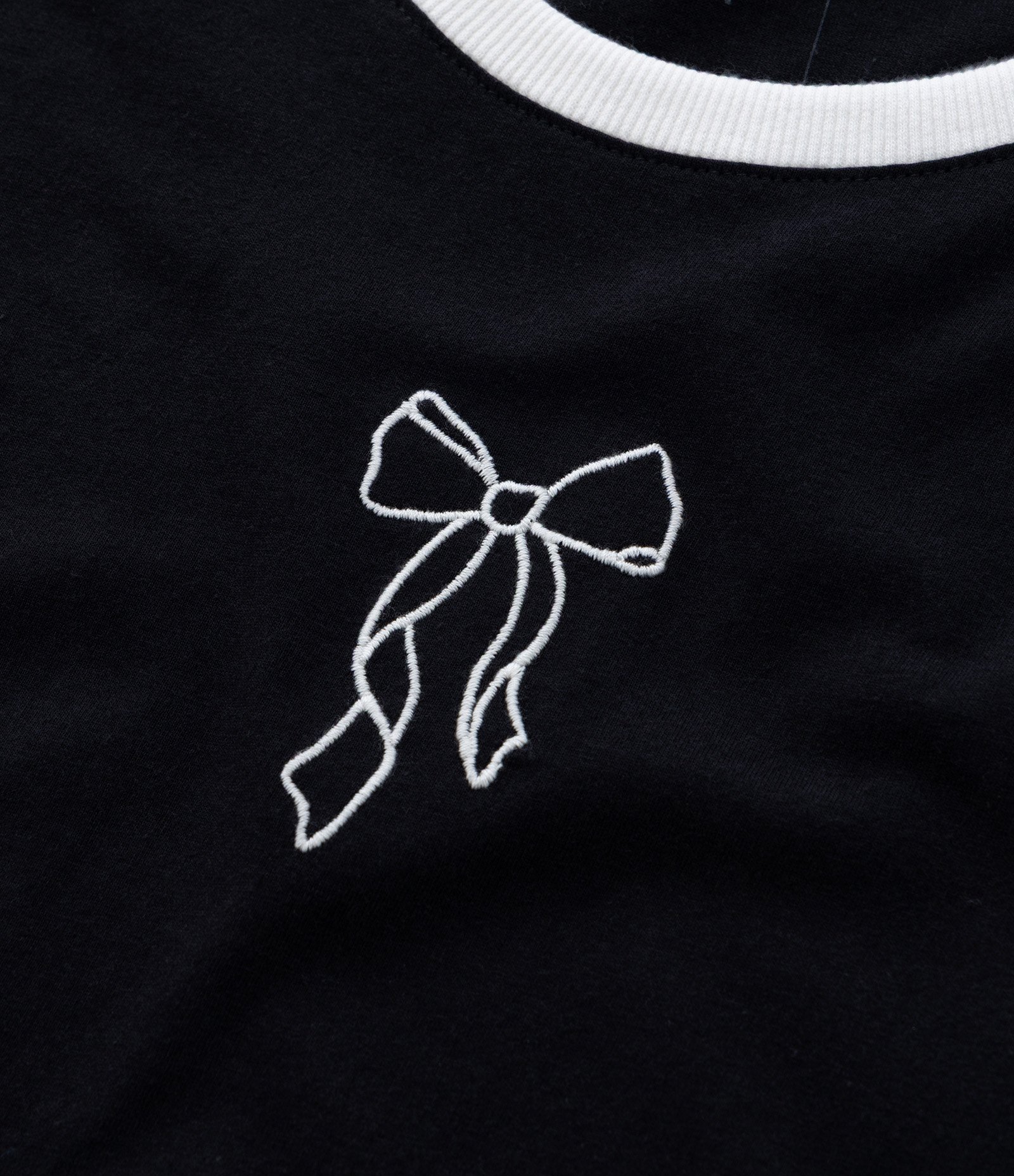 Camiseta Curta Infantil com Bordado Laço - Tam 5 a 14 Anos Preto 5