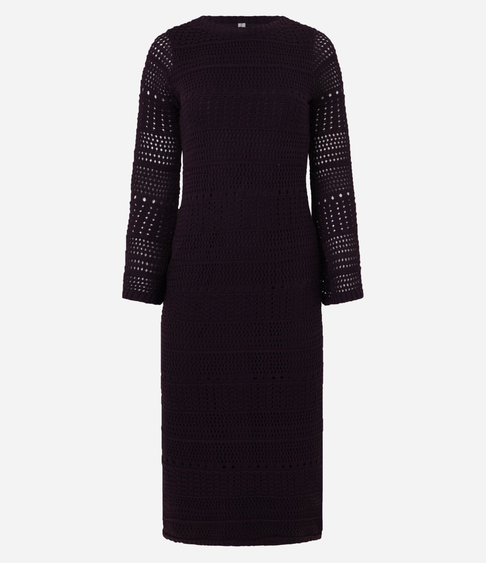 Vestido Long Midi em Tricô com Ponto Vazado nas Mangas Preto 5