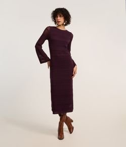 Vestido Long Midi em Tricô com Ponto Vazado nas Mangas