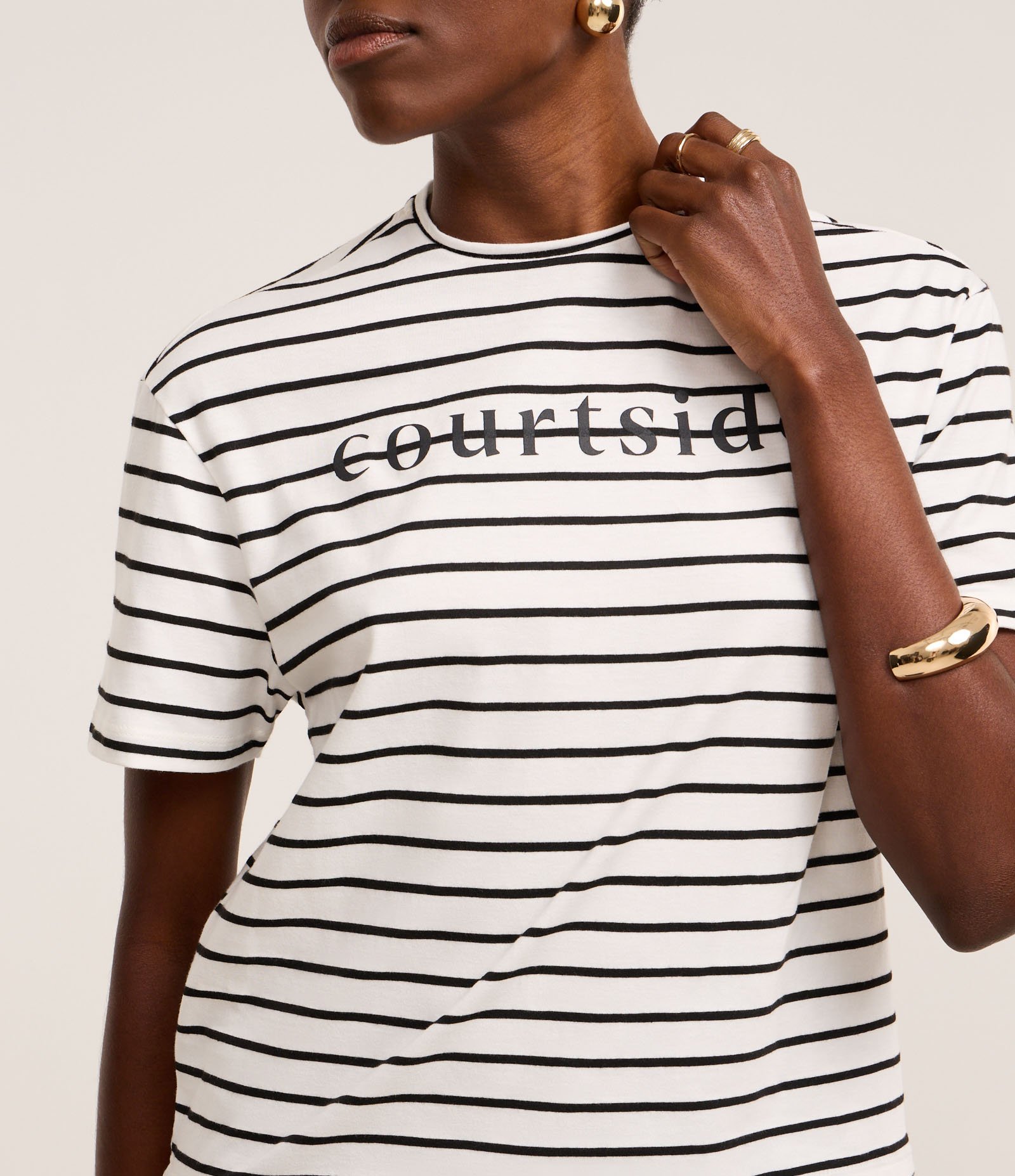 Blusa Listrada em Algodão com com Lettering Courtside Branco 3