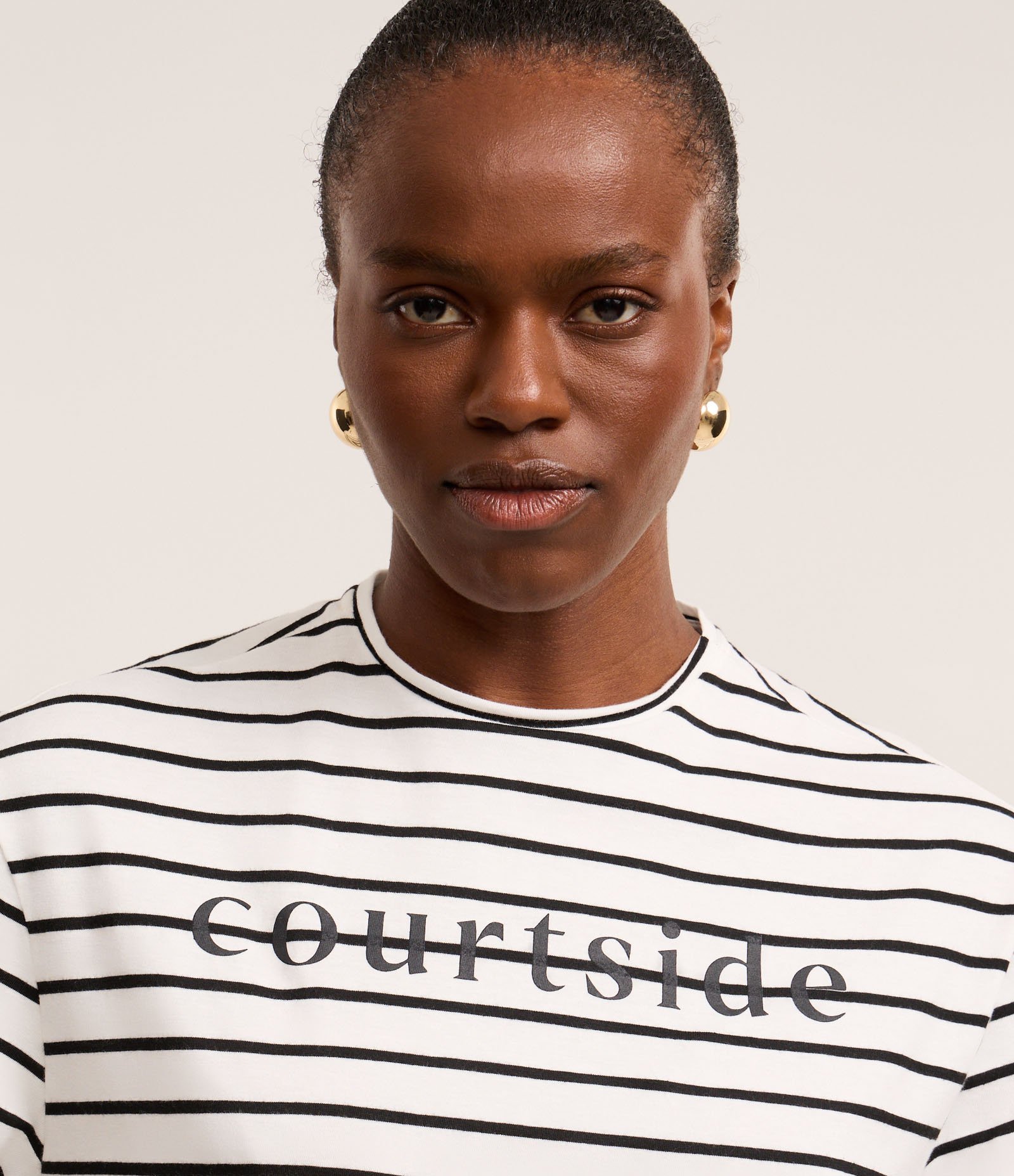 Blusa Listrada em Algodão com com Lettering Courtside Branco 4
