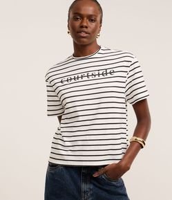 Blusa Listrada em Algodão com com Lettering Courtside