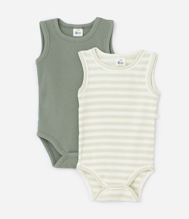 Kit 02 Bodies Infantis em Ribana Canelados - Tam 0 a 18 Meses