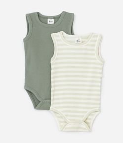 Kit 02 Bodies Infantis em Ribana Canelados - Tam 0 a 18 Meses