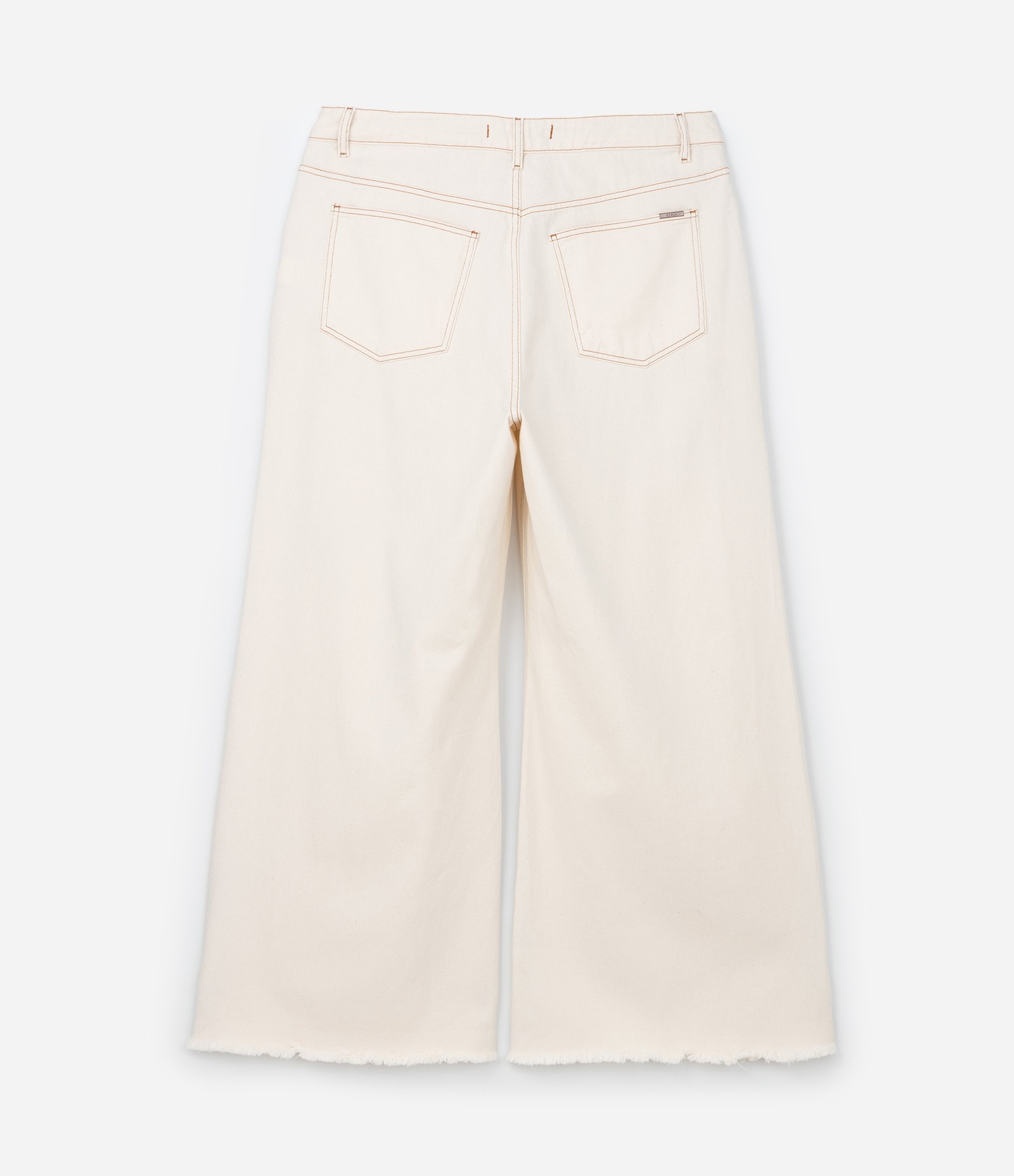 Calça Wide Leg em Sarja com Barra Desfiada Curve & Plus Size Bege 7