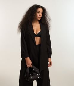 Blazer Alongado em Alfaiataria com Prega nas Mangas