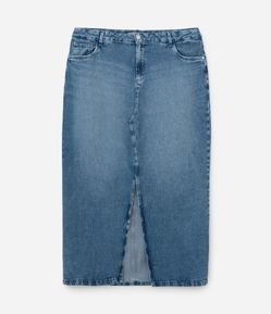 Saia Longa em Jeans com Fenda e Bolsos Curve & Plus Size