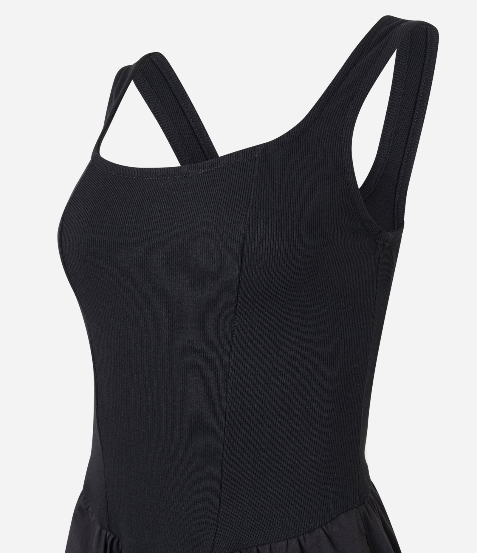 Vestido Longo Corset em Mix de Tecidos e Decote Quadrado Preto 7