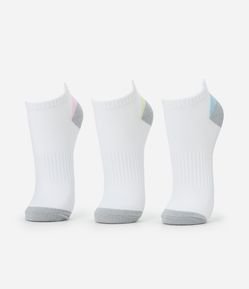 Kit 03 Meias Esportivas Cano Baixo em Poliamida com Detalhes Coloridos