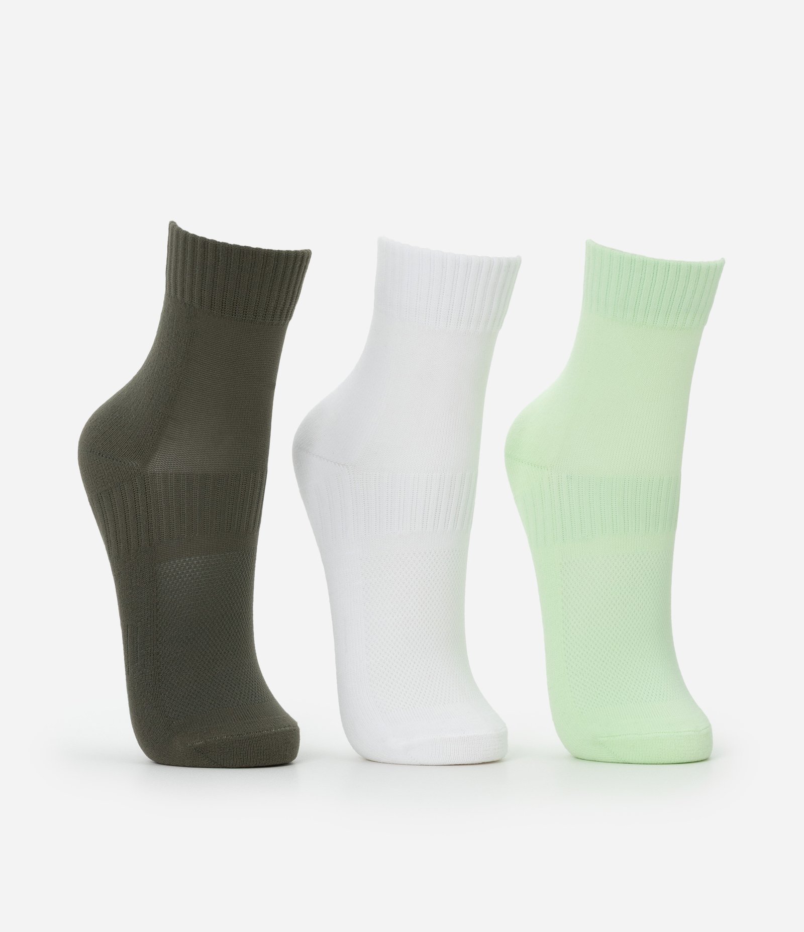 Kit 03 Meias Esportivas Cano Médio em Poliamida com Logo Get Over Verde Escuro/Branco/Verde Claro 2