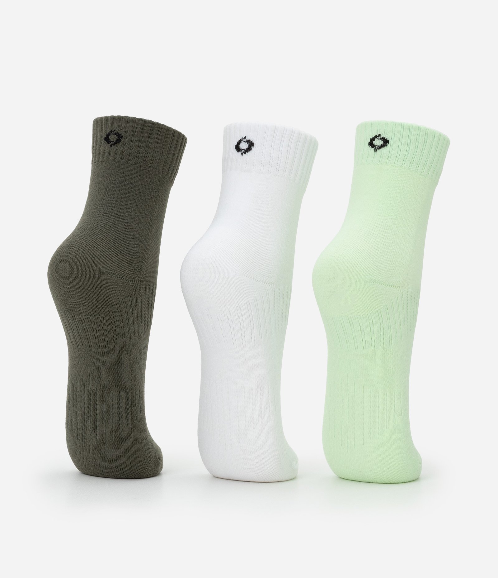 Kit 03 Meias Esportivas Cano Médio em Poliamida com Logo Get Over Verde Escuro/Branco/Verde Claro 3