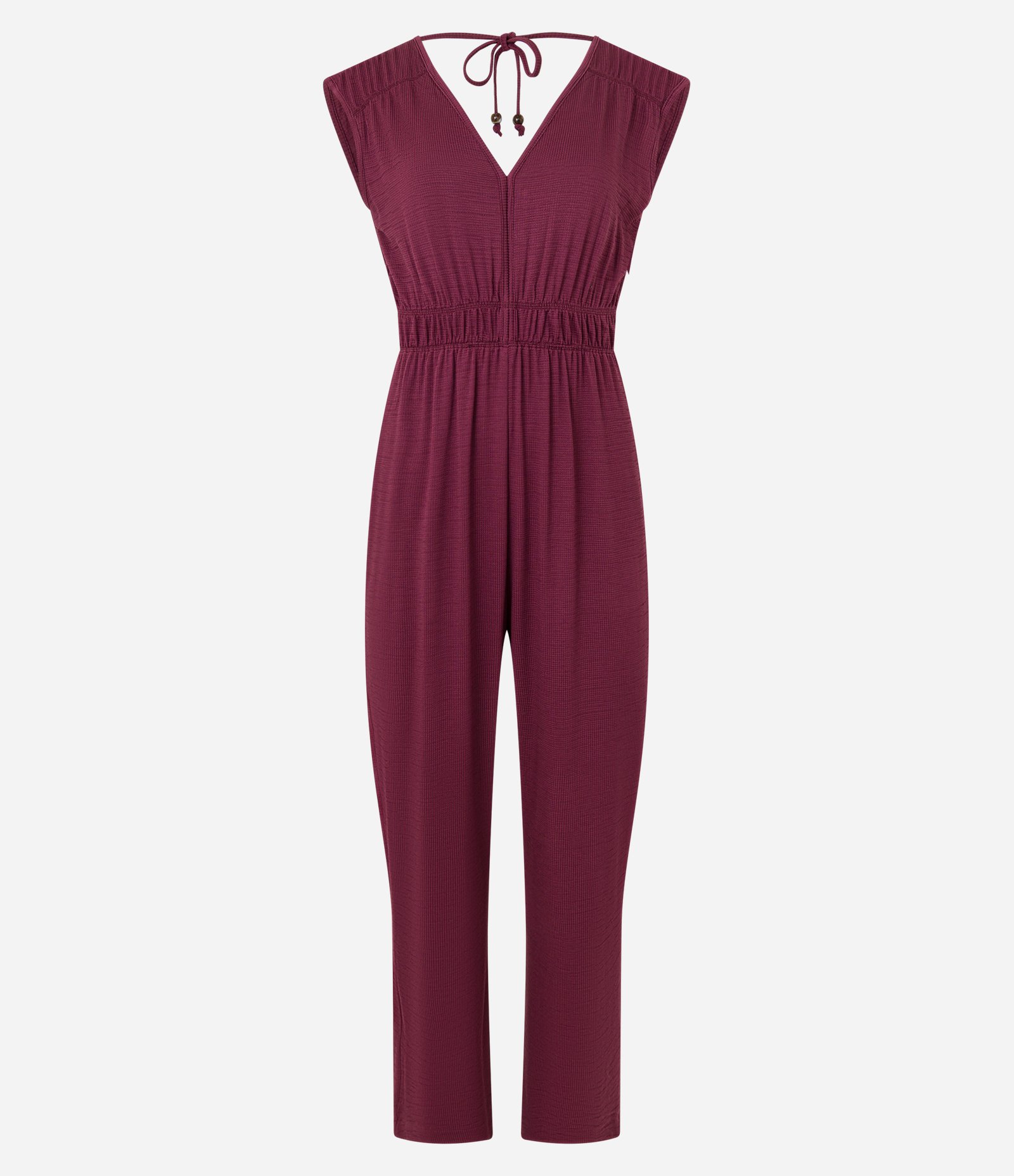 Macacão Flare em Viscose com Decote V e Elástico na Cintura Vinho 6