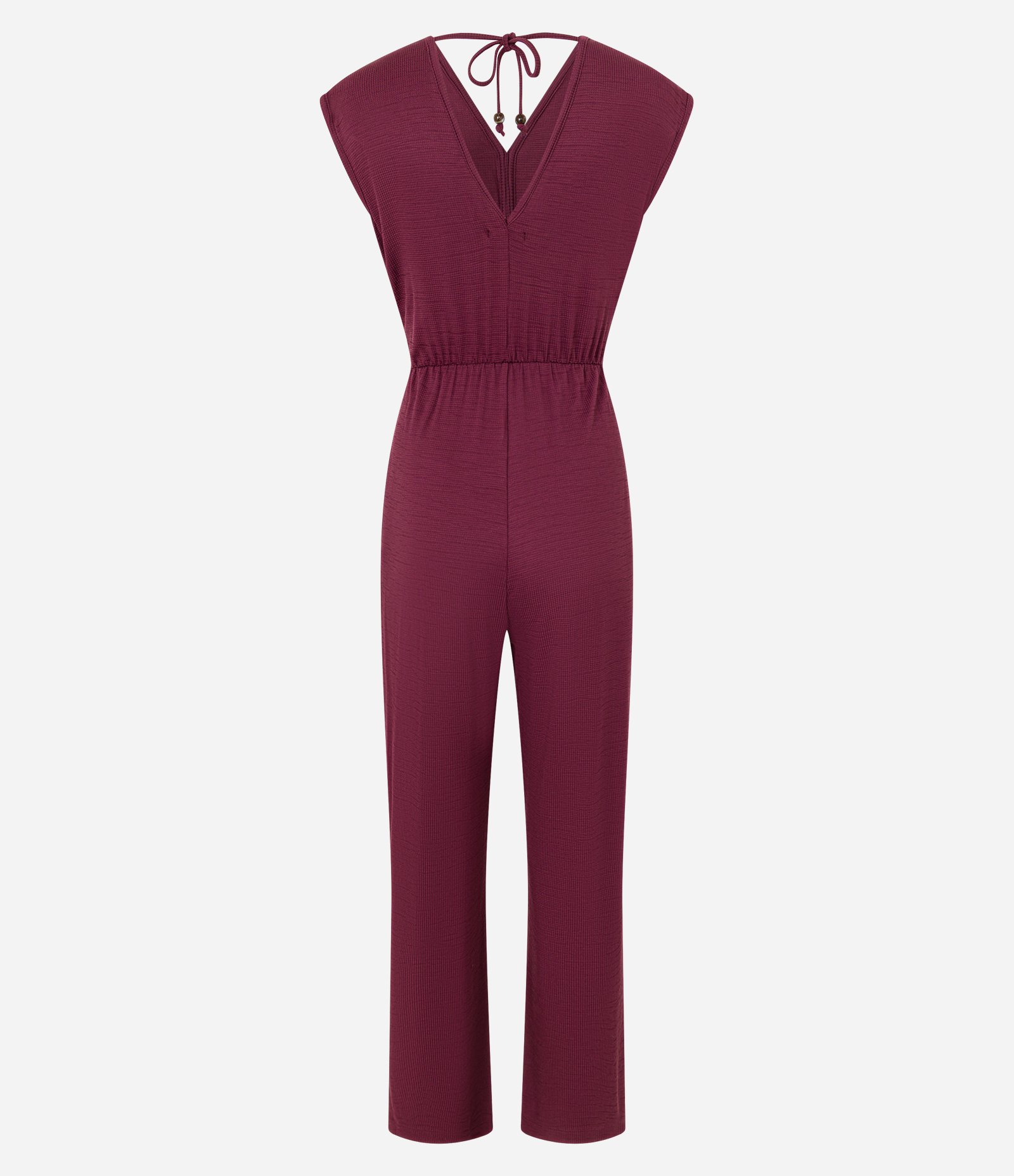 Macacão Flare em Viscose com Decote V e Elástico na Cintura Vinho 7