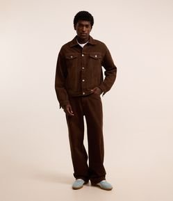 Calça Super Baggy em Sarja com Pesponto Contrastante