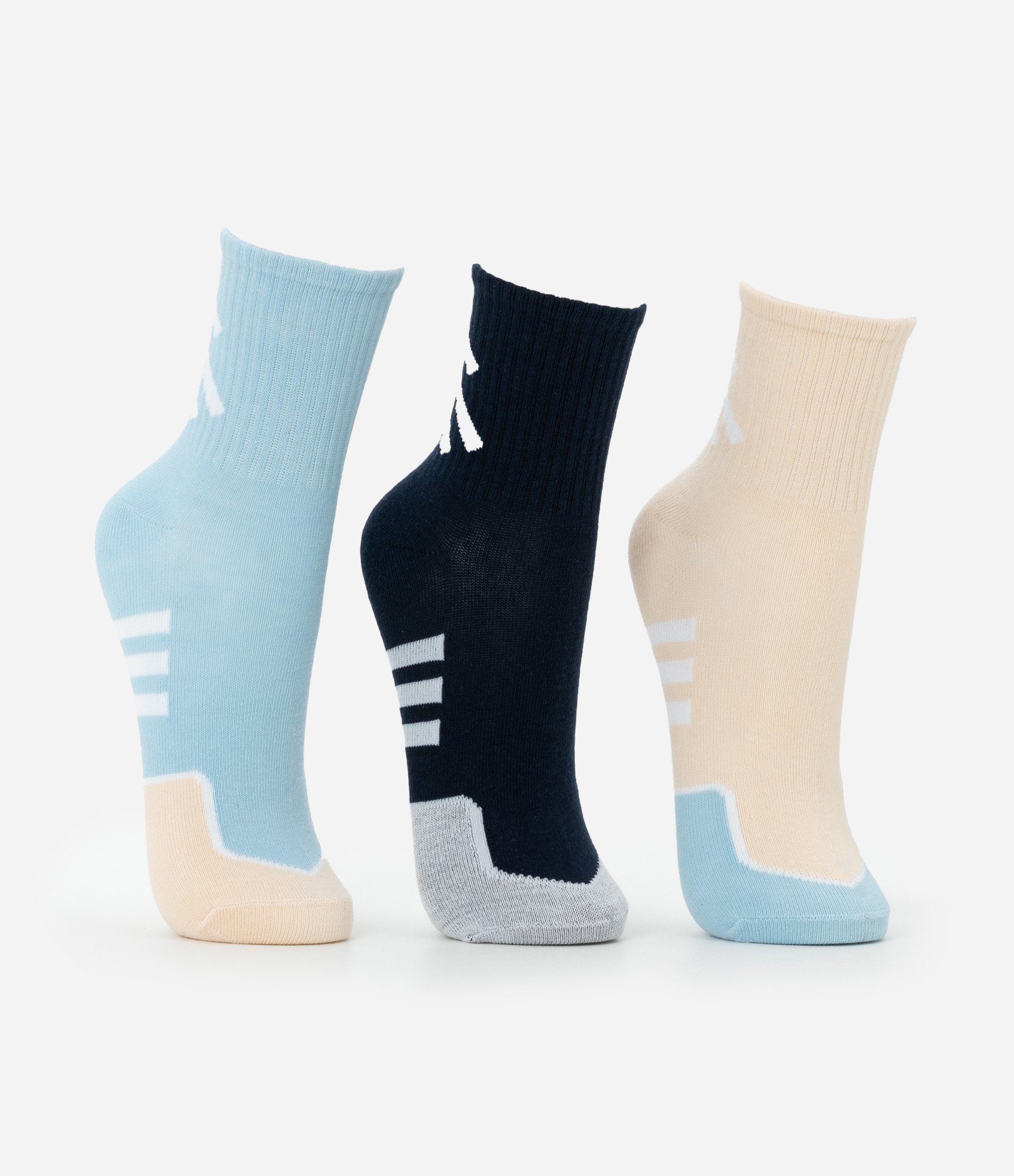 Kit 03 Meias Cano Médio Esportivas em Algodão com Listras Diagonais Multicores 2