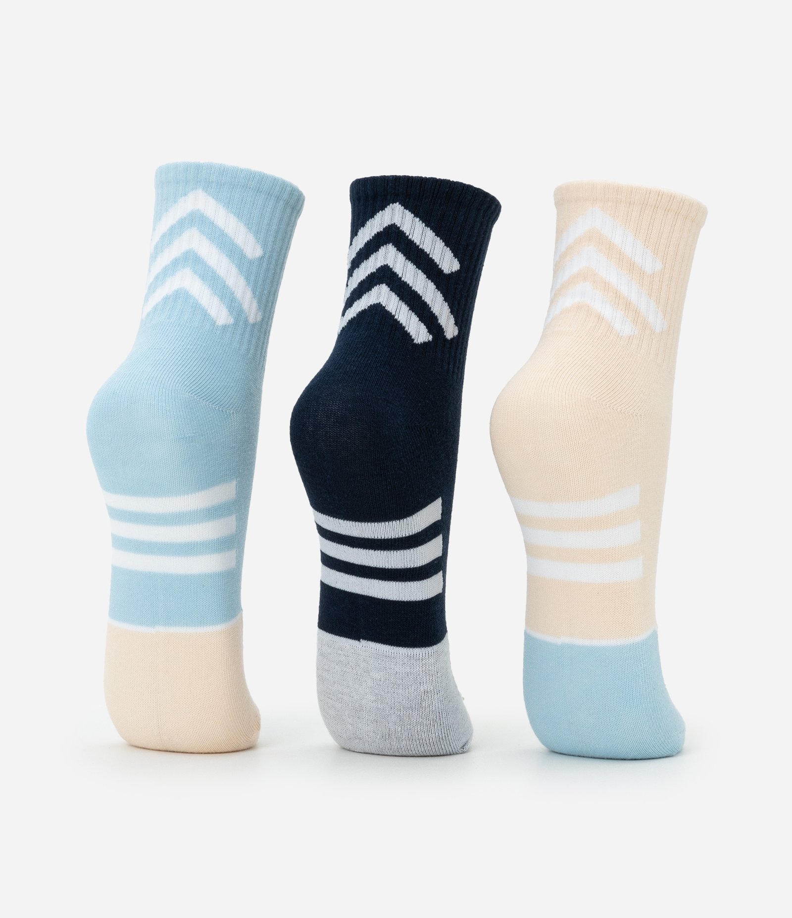 Kit 03 Meias Cano Médio Esportivas em Algodão com Listras Diagonais Multicores 3
