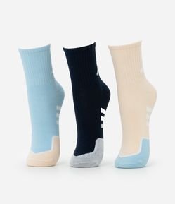 Kit 03 Meias Cano Médio Esportivas em Algodão com Listras Diagonais