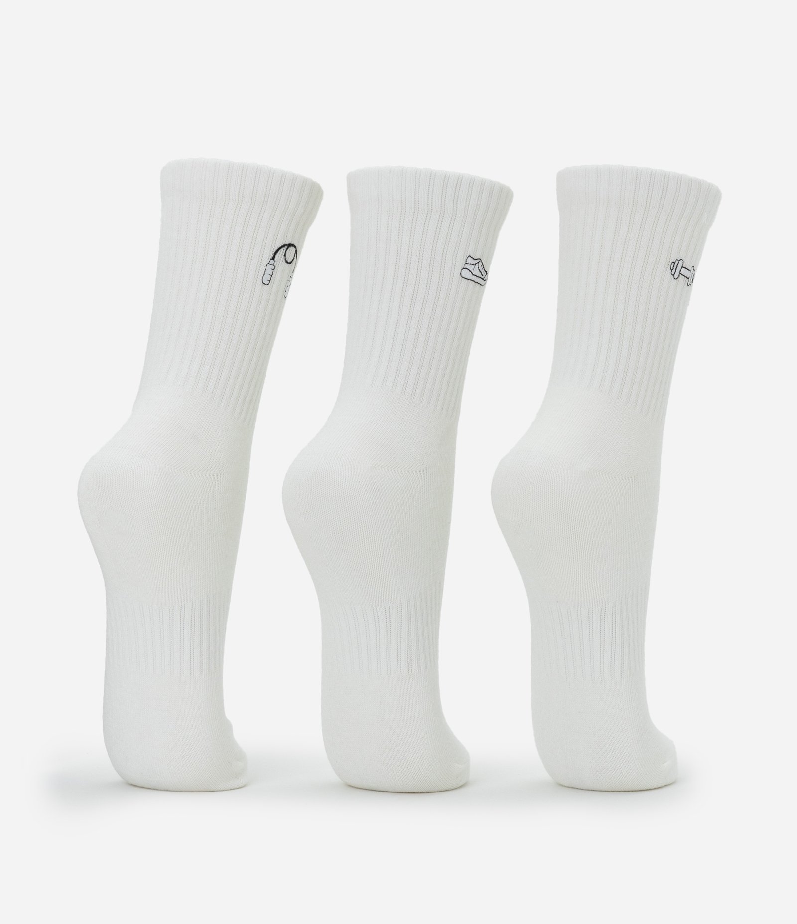 Kit 03 Meias Cano Médio de Algodão com Bordados de Objetos de Academia Branco 4
