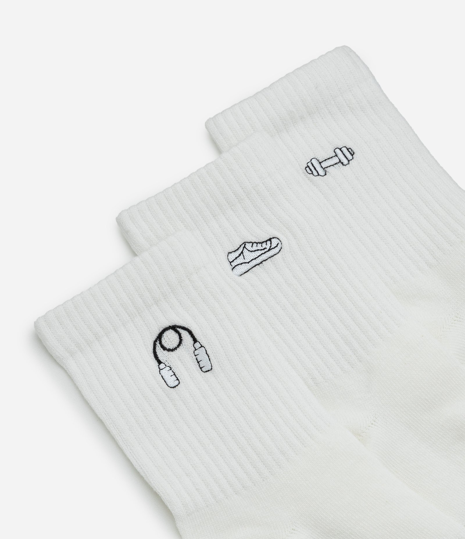 Kit 03 Meias Cano Médio de Algodão com Bordados de Objetos de Academia Branco 1