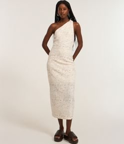 Vestido Midi com Ombro Só e Textura