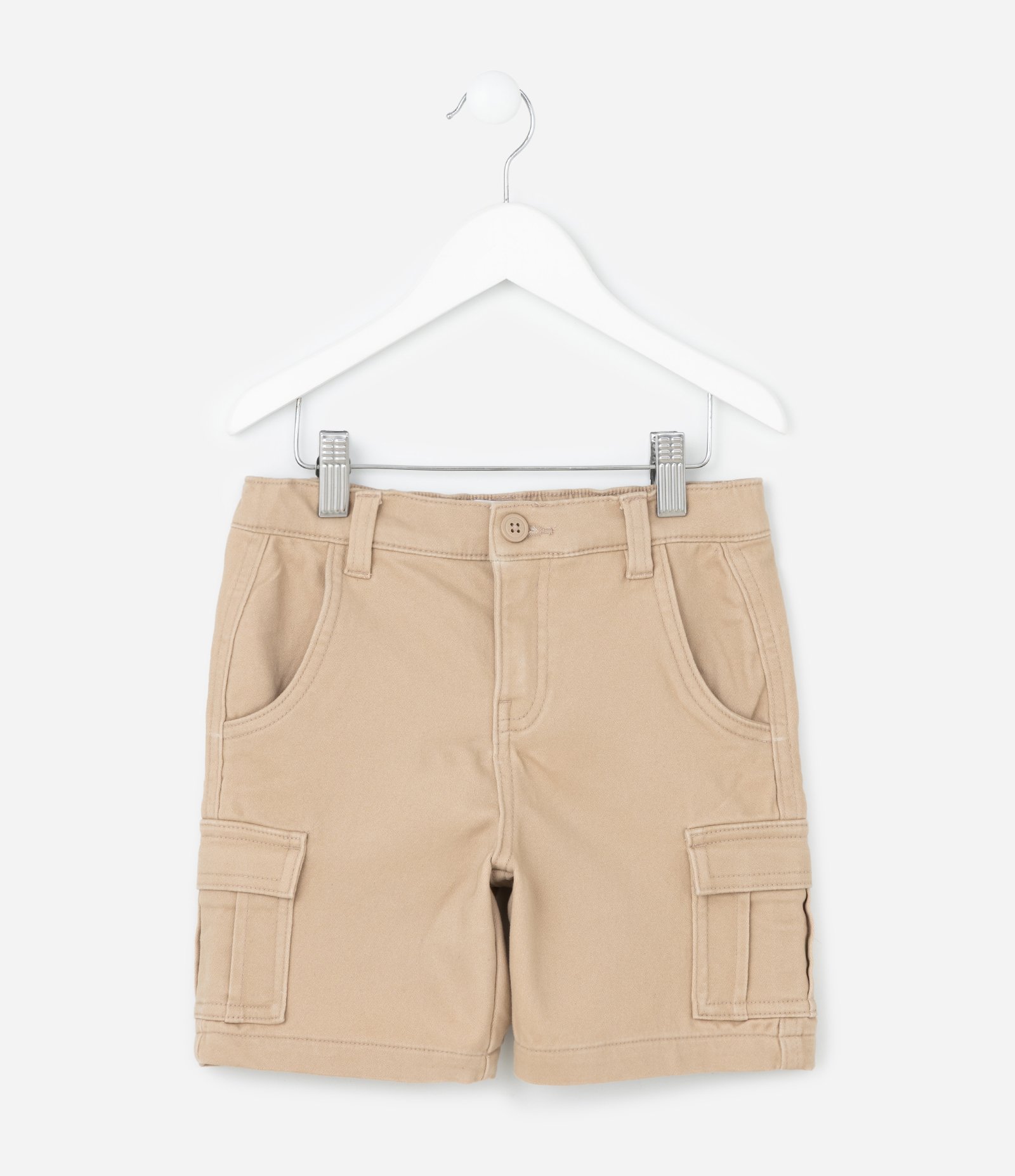 Bermuda Infantil em Sarja Liso com Bolsinhos Cargo - Tam 5 a 14 Anos Bege 1