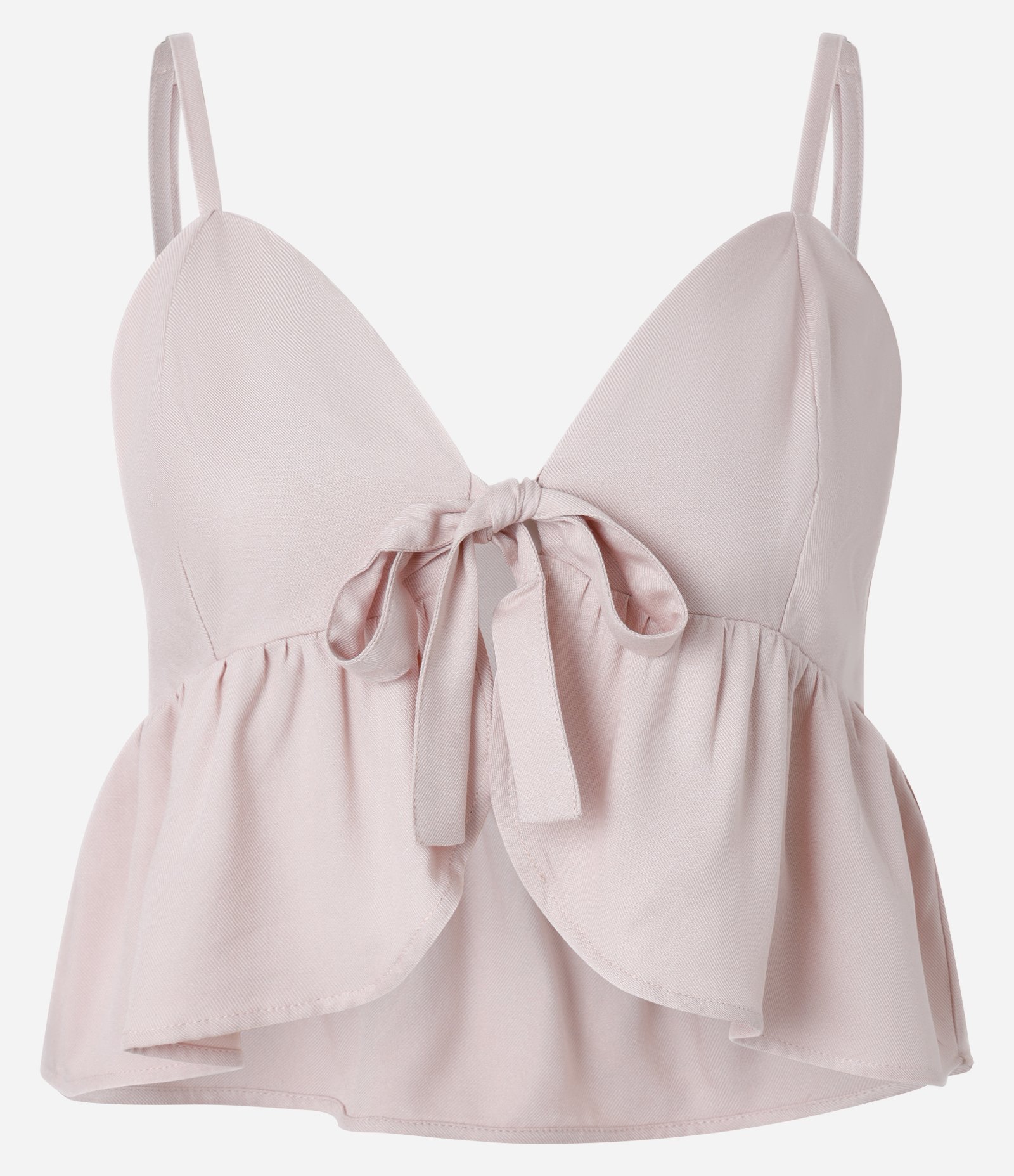 Blusa em Viscose Twill com Amarração no Busto e Babado na Barra Rosa 6