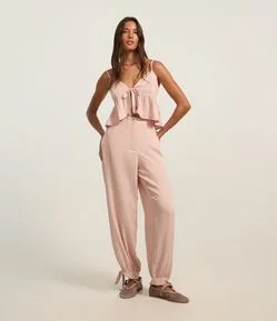 Calça Balloon em Viscose Twill e Amarração na Lateral da Barra