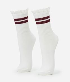 Meia Cano Médio Individual em Algodão com Listras e Babado