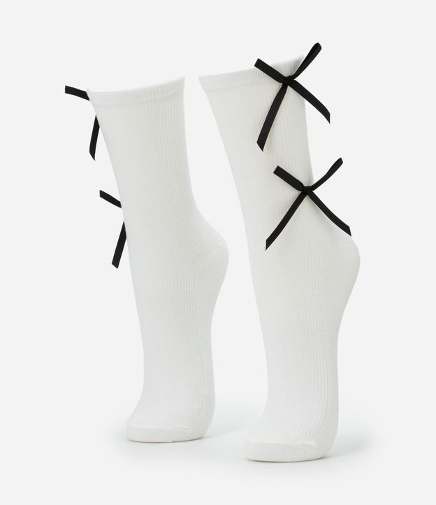 Meia Cano Alto em Algodão com Laços Contrastantes