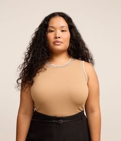 Regata em Ribana com Gola em Tricô Curve & Plus Size