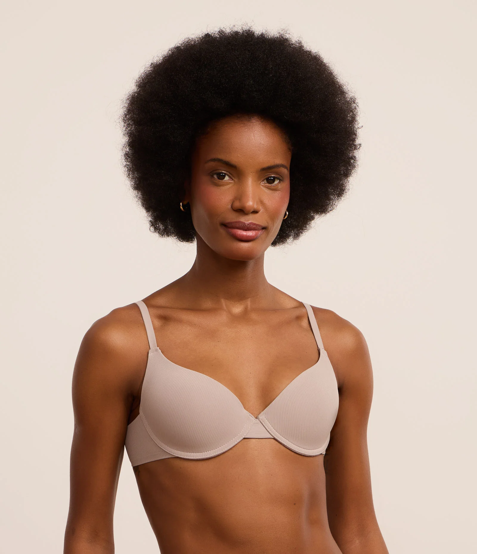 Sutiã Base em Microfibra Texturizada com Bojo Oco Bege 1