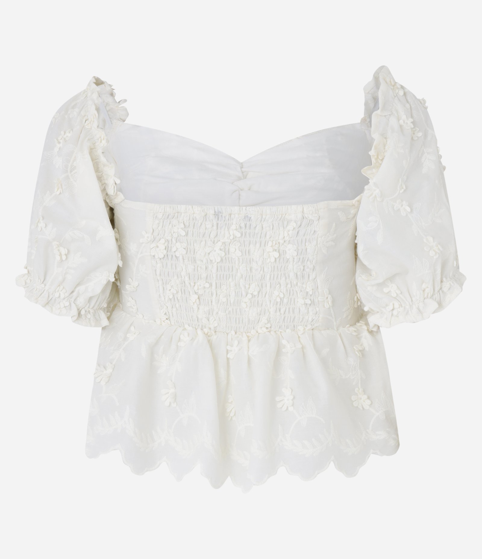 Blusa Peplum em Algodão com Bordado Floral e Manga Bufante Off White 7