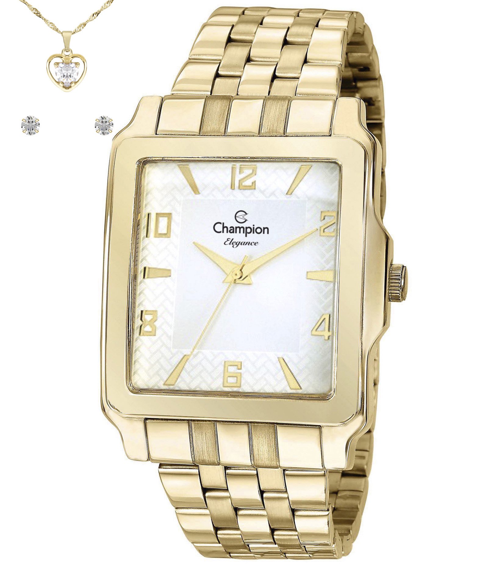 Kit Relógio Analógico Feminino Champion Dourado 3