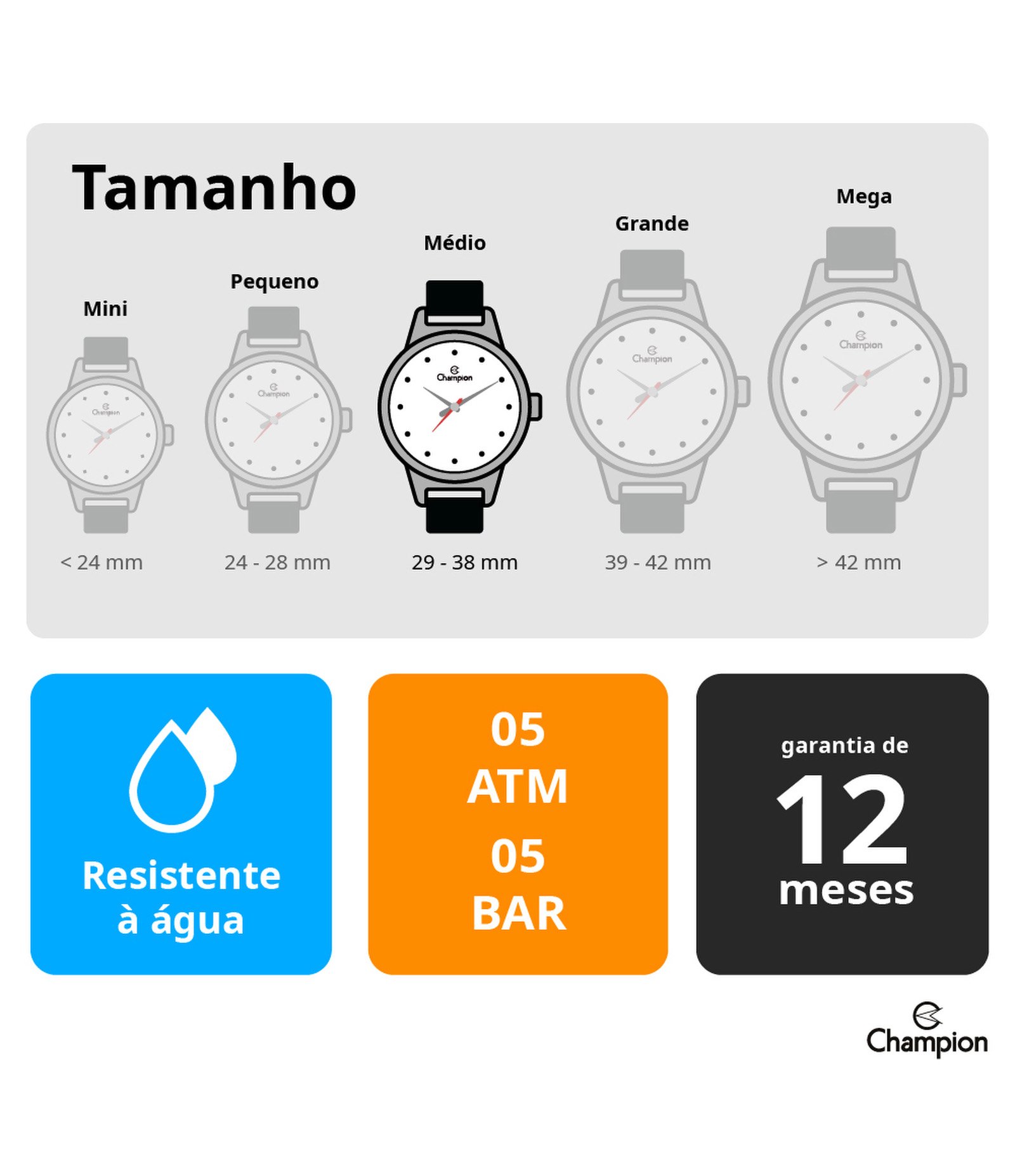 Relógio Analógico Feminino Champion Preto 3