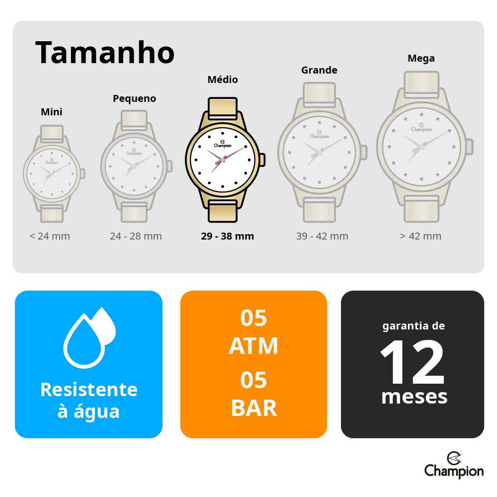 Kit Relógio Analógico Feminino Champion Dourado/Prata 5