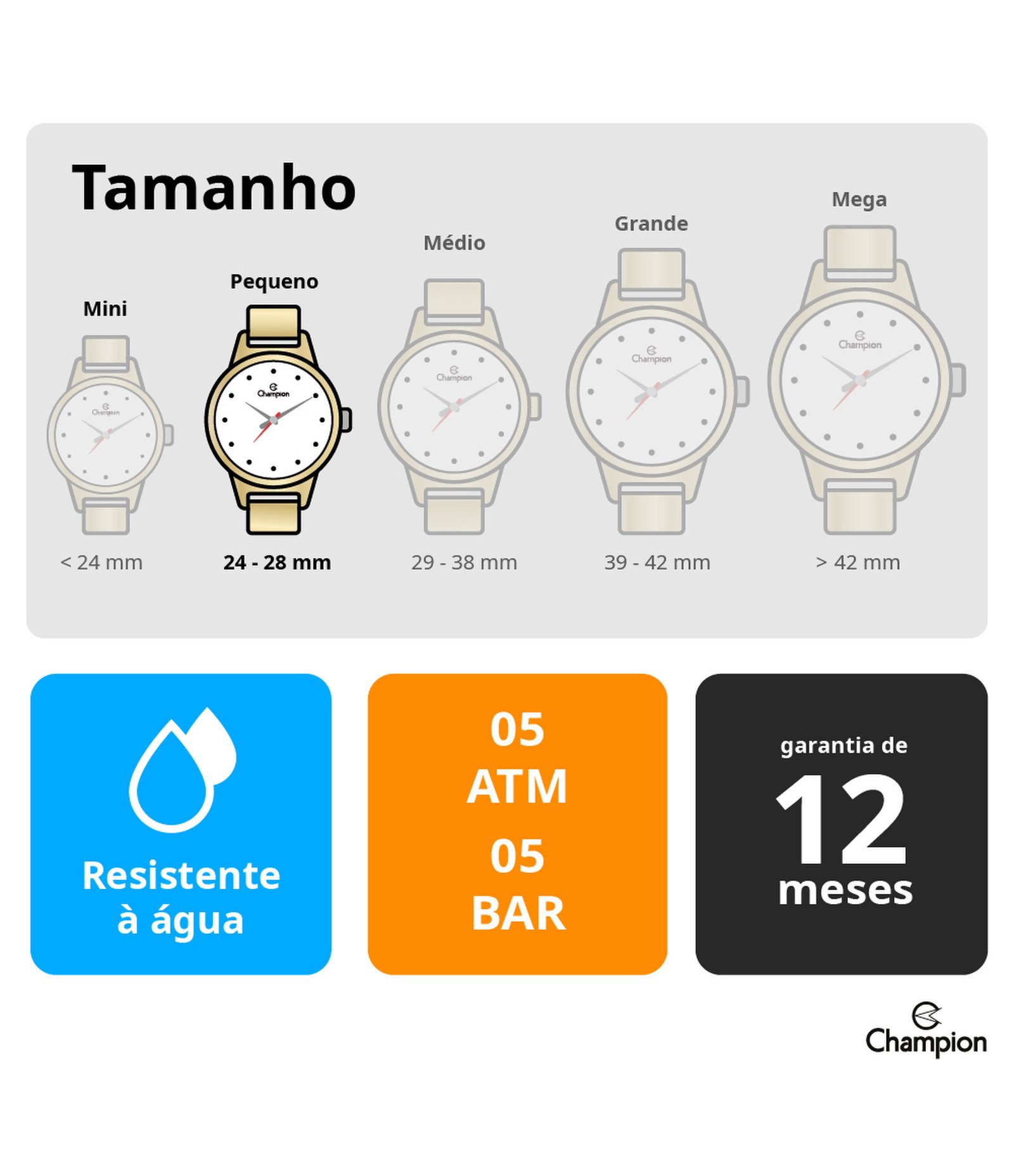 Kit Relógio Analógico Feminino Champion Dourado/Prata 5