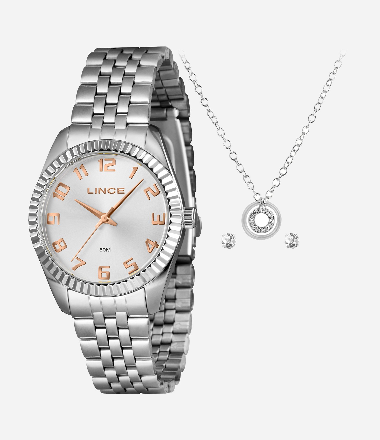 Kit Relógio Analógico Feminino Lince  Prata 1