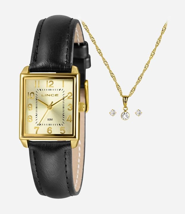 Kit Relógio Analógico Quadrado Feminino Lince 
