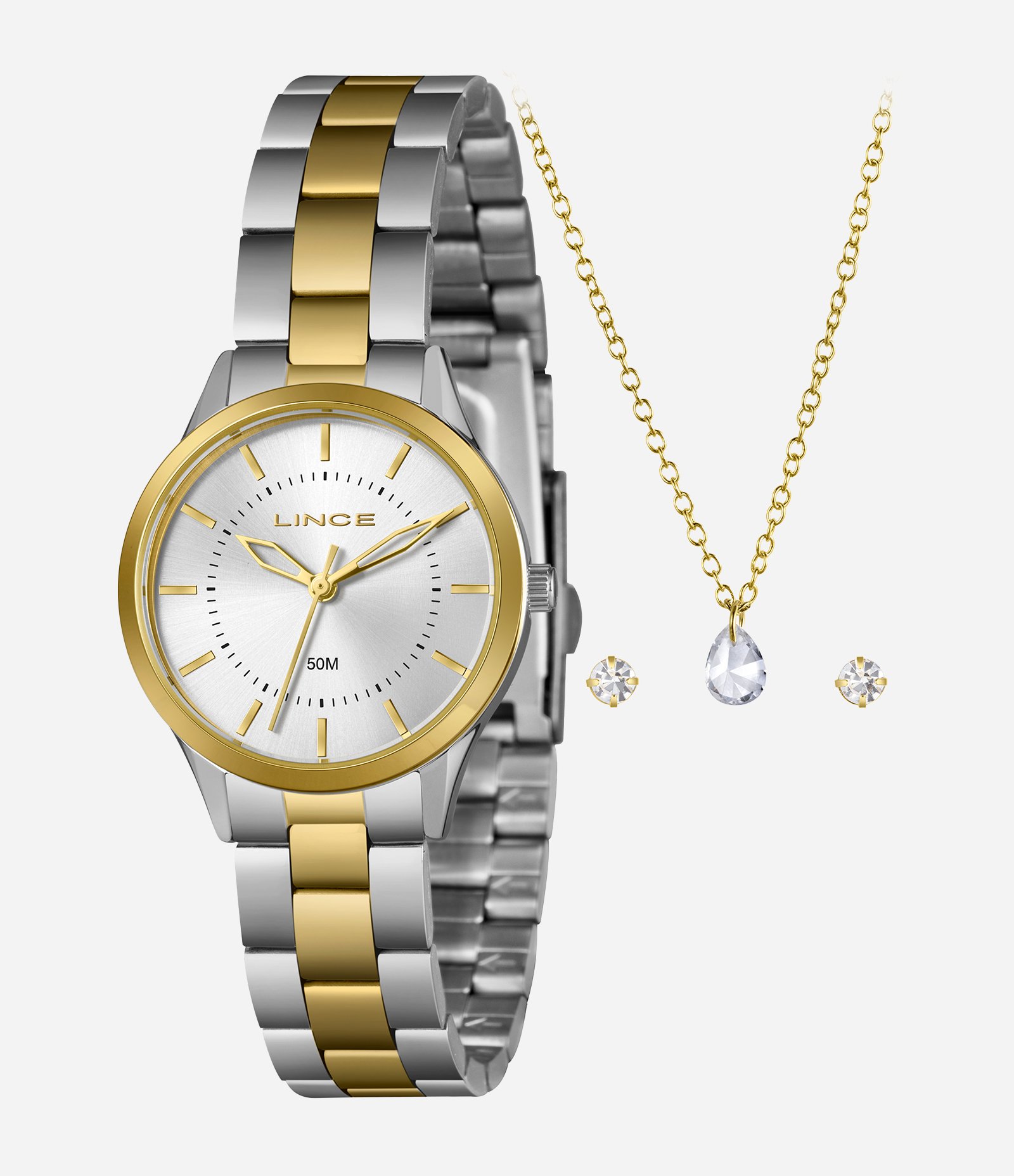 Kit Relógio Analógico Feminino Lince  Prata 1