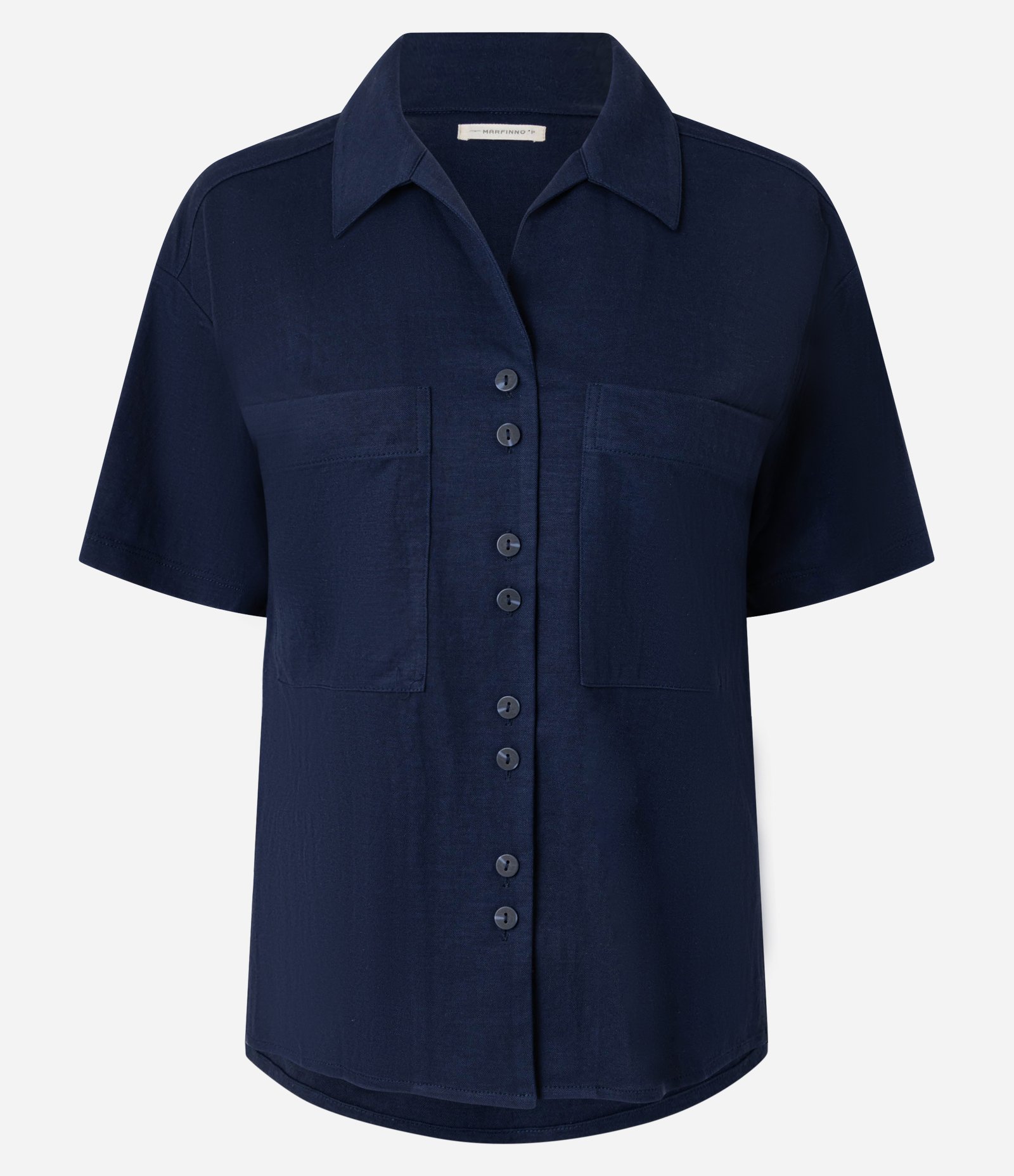 Camisa Texturizada em Orly com Bolsos e Botões Azul Marinha 5