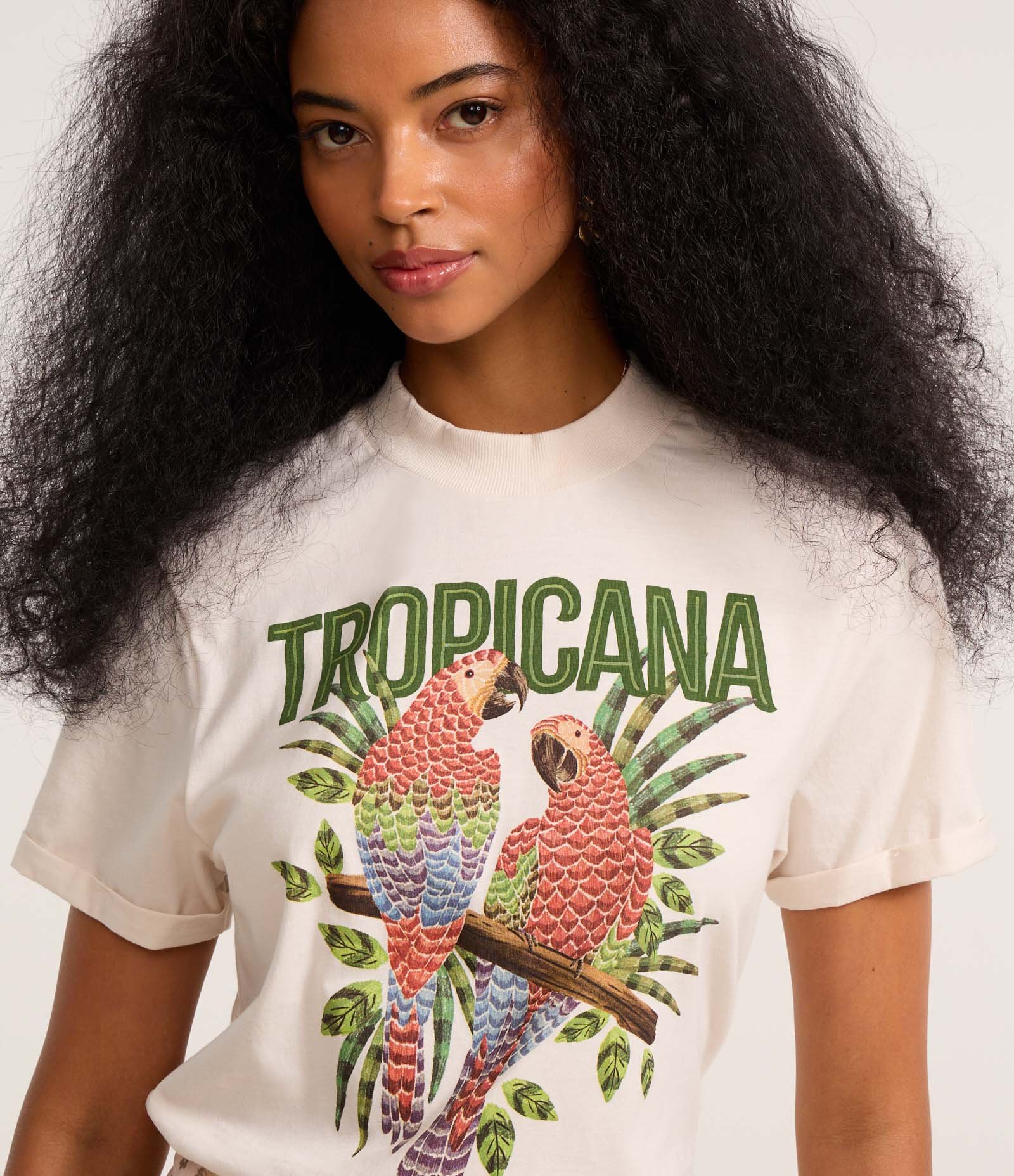 Camiseta em Algodão com Estampa Tropicana Off White 1