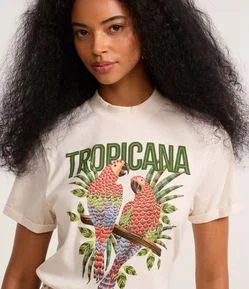 Camiseta em Algodão com Estampa Tropicana